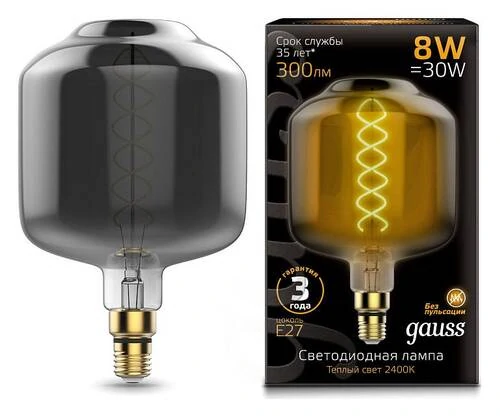 Лампа светодиодная Gauss LED Vintage Filament Flexible E27 8Вт 2400K 164802008