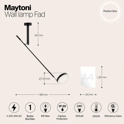 Бра Modern Fad, LED 6W, 3000K, Черный, Черный (Maytoni, MOD070WL-L6B3K) - Amppa.ru