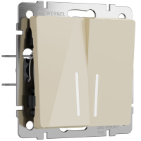 W1120143/ Электроустановочные изделия - Выключатель двухклавишный с подсветкой (айвори акрил)