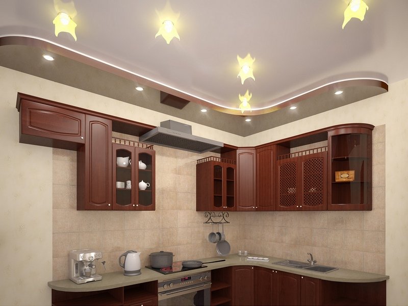 Дизайн потолков и светильников фото в кухне